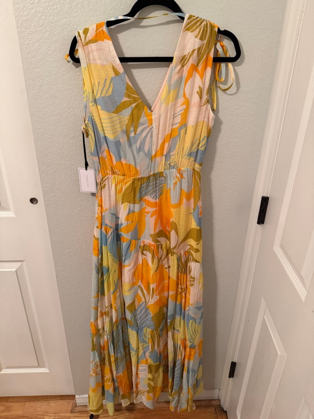 1. State Yellow, Blue & Olive Floral Tie-Shoulder Maxi Dress - Picture 3 of 5